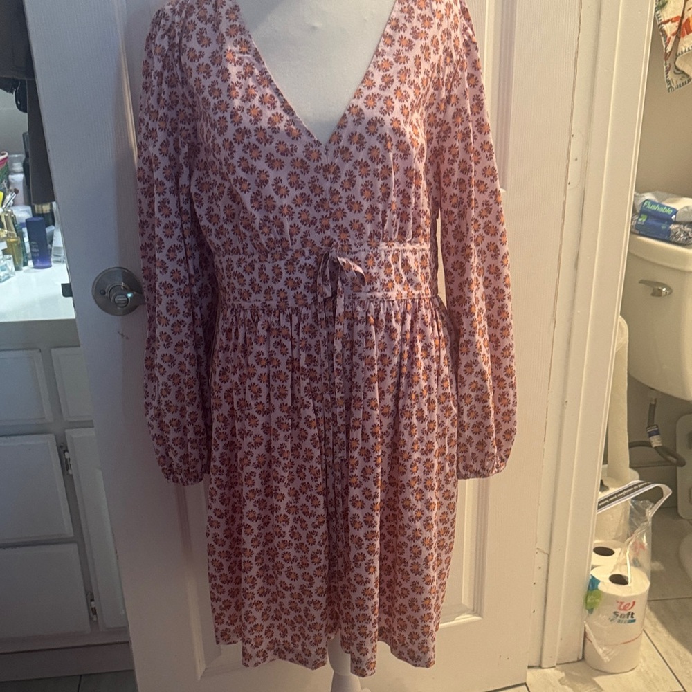 J. Crew Red Floral Long Sleeve Dress